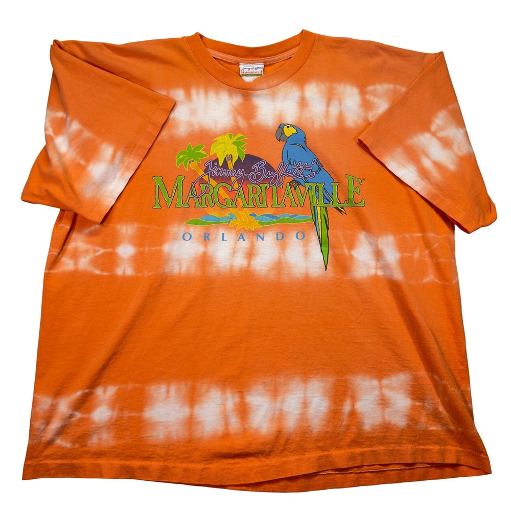 Y2K Margaritaville Orlando Shirt Mens XL Orange Tie Dye Parrot Jimmy Buffett VTG